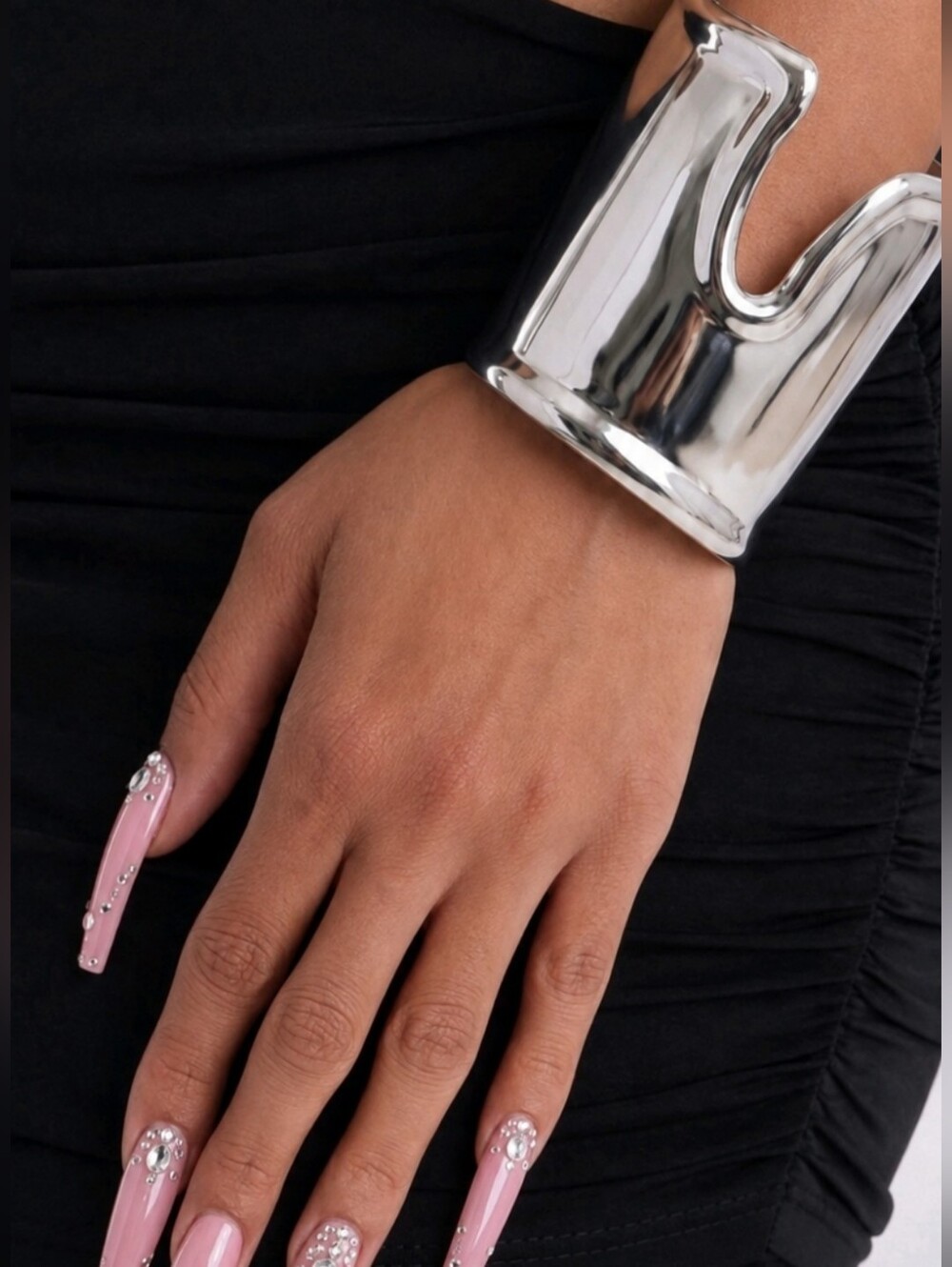 Polished Silvertone Cutout Adjustable Wide Arm Bracelet